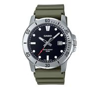 Casio MTP-VD01-3EV Enticer - Reloj analógico para hombre, correa de resina verde, esfera negra, 50 m WR