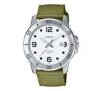 Casio MTP-VD01C-3BV Enticer - Reloj deportivo analógico para hombre, correa de tela verde, esfera blanca, 50 m