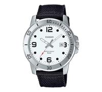 Casio MTP-VD01C-7BV Enticer - Reloj deportivo analógico para hombre, correa de tela negra, esfera blanca, 50 m