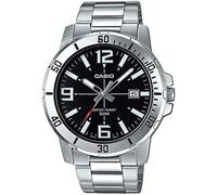 Casio MTP-VD01D-1BV - Reloj deportivo analógico casual para hombre, acero inoxidable, esfera negra