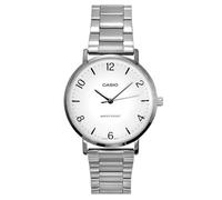 Casio MTP-VT03D-7B - Reloj analógico minimalista de acero inoxidable para hombre, esfera cóncava blanca, 3 manecillas, Blanco