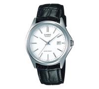 Casio MTP1183E-7A - Reloj analógico estándar con correa de cuero para hombre, esfera blanca, 3 manecillas y fecha, Negro -