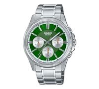 Casio MTP1375D-3AV - Reloj de acero inoxidable para hombre, bisel estriado, multifunción, esfera verde, Azul