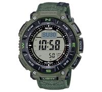 Casio Pro Trek PRG340B-3 - Reloj Solar para Exteriores con Triple Sensor, Caja de Resina biológica, Correa de Piel sintética Resistente al Fuego, Resistencia al Agua hasta 100 m, Color Verde Oliva
