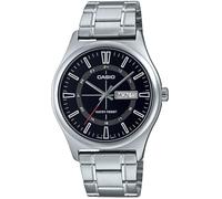 Casio - Reloj analógico de 3 manecillas para hombre acero inoxidable esfera talla única pulsera 24 horas índice Negro fecha plateado día Casual