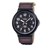 Casio Reloj analógico de Cuarzo para Hombre con Correa de Tela MW-240B-5BVCF, Negro/marrón, MW-240-5B