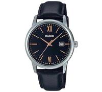 Casio Reloj analógico para Hombre, Esfera Negra, Correa de Cuero MTP-V002L-1B3UDF, Negro, Correa