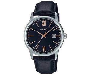 Casio Reloj analógico para Hombre, Esfera Negra, Correa de Cuero MTP-V002L-1B3UDF, Negro, Correa