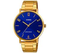 Casio Reloj analógico Redondo de Piel Negra en Relieve de cocodrilo, Dorado, Pulsera