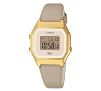 Casio Reloj Cuarzo Mujer 29.00mm con dial Digital Color Crema y Correa de Pulsera de Cuero Champagne LA680WEGL-5EF
