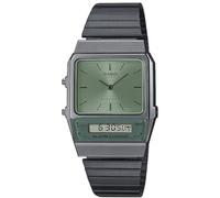 Casio Reloj Cuarzo Mujer 32.00mm con dial Análogico-Digital Verde y Correa de Pulsera de Metal Negro y Plata AQ-800ECGG-3AEF