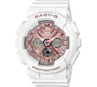 Casio Reloj Cuarzo Mujer 43.00mm con dial Análogico-Digital Rosa y Correa de Caucho Blanca BA-130-7A1ER