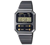 Casio Reloj Cuarzo Unisex 33.00mm con dial Digital Negro y Correa de Pulsera de Metal Negro y Plata A100WEGG-1A2EF