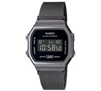 Casio Reloj Cuarzo Unisex 37.00mm con dial Digital Negro y Correa de Pulsera de Metal Negro A168WEMB-1BEF