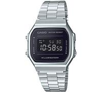 Casio Reloj Cuarzo Unisex 38.00mm con dial Digital Negro y Correa de Pulsera de Metal Plata A168WEM-1EF