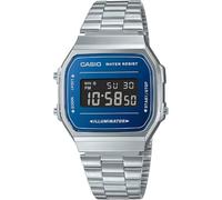 Casio Reloj Cuarzo Unisex 38.60mm con dial Digital Azul y Correa de Pulsera de Metal Plata A168WEM-2BEF