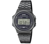 Casio Reloj Cuarzo Unisex 38.80mm con dial Digital Negro y Correa de Pulsera de Metal Plata A171WEGG-1AEF