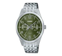 Casio reloj para hombre, esfera negra, correa plateada