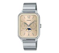 Casio Reloj para Mujer, Esfera Beige, Correa Plateada