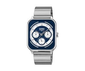 Casio Reloj rectangular redondo estándar, pantalla de 24 horas, multifunción, reloj analógico para hombre, modelo extranjero, azul y blanco MTP-M307D-2BVDF, tipo pulsera