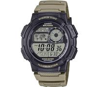Casio Serie AE-1000W | Negro/Bronceado | Batería de 10 años | Hora Mundial | Alarma Diaria | Reloj iluminador Digital