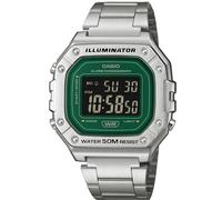 Casio Serie W-218HD | Reloj Digital | Plata | Verde | Retroiluminación LED | Alarma | Señal de Hora por Hora | Calendario automático