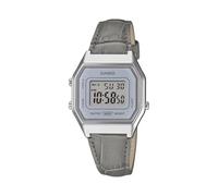 Casio Vintage LA680WEL-8A2DF - Reloj digital para mujer de 29 mm, correa de cuero gris, reloj retro plateado, cronómetro, alarma, luz LED, resistente al agua