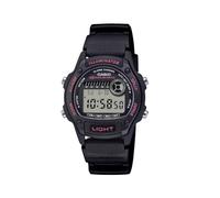 Casio W-220H-1A2VDF - Reloj digital unisex con caja de 37 mm, correa de resina negra con detalles rosas, hora dual, cronómetro, alarma, luz LED, resistente al agua hasta 50 metros