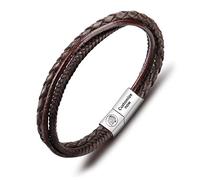 Casisto.J Pulsera Cuero Hombre - Pulsera Trenzada Hecha a Mano clásica en Negro y marrón con Cierre magnético Grabado Joyas Gratis en Caja