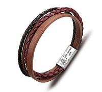 Casisto.J Pulsera Cuero Hombre - Pulsera Trenzada Hecha a Mano clásica en Negro y marrón con Cierre magnético Grabado Joyas Gratis en Caja