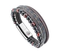 Casisto.J Pulsera de piel para hombre, color negro, con cierre magnético, piedra natural, trenzada, pulsera de piel auténtica para hombres, para el día del padre, cumpleaños, día del vino, 18, Cuero