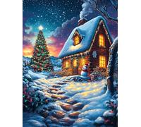 Casita acogedora en un pueblo de Navidad nevado Puzzle 1000 Piezas Cartón Grueso Para Toda La Familia Dibujo Animado de Paisajes de Cuento de Hadas Desarrollo Lógica Agilidad Mental Actividad Hacer En