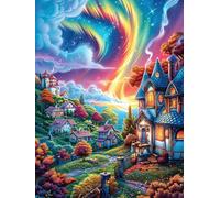 Casita bajo un Cielo de Nebulosa arcoíris Puzzle 1000 Piezas Cartón con Papel Toda La Familia Dibujo Animado de Paisajes de Cuento de Hadas Tiempo Libre En Casa Más Vendido Regalo