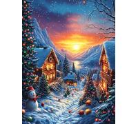 Casita de Invierno al Atardecer Rompecabezas 500 Piezas Cartón Grueso para Parejas Dibujo Animado de Paisajes de Cuento de Hadas para Enmarcar Decoración Mural Pieza De Colección Origi