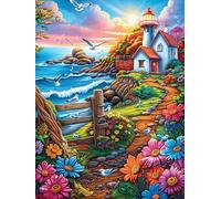 Casita en una Playa soleada Puzzle 300 Piezas Cartón Grueso para Adultos Dibujo Animado de Paisajes de Cuento de Hadas Noches De Juegos En Familia Regalo Ideal para Cumpleaños 300 PCS