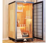 Casita Gatos Exterior Caseta De Madera for Gatos Ruedas Área De Juego Multizona Espacio De Almacenamiento Superior Diseño De Rejilla De Ventilación for Animales Pequeños(Natural,60 * 60 * 120cm)