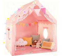 Casita Infantil,Tienda de campaña Infantil 2 en 1, Tienda de campaña de jardín con Alfombra Acolchada, Luces y Banderas, Tienda de Juegos Infantil de Princesa (100 x 120 x 130 cm)