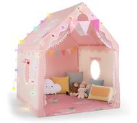 Casita Infantil,Tienda de campaña Infantil 2 en 1, Tienda de campaña de jardín con Alfombra Acolchada, Luces y Banderas, Tienda de Juegos Infantil de Princesa (100 x 120 x 130 cm)