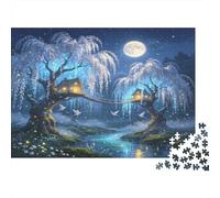 Casita mágica en árbol bajo la Luna Puzzle de 1000 Piezas Papel para Adultos Noche Fantasía Decoración Relajante Familiar 70x50cm/1000pcs