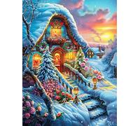 Casita nevada con auroras boreales Puzzle 300 Piezas Cartón Resistente Para Parejas Dibujo Animado de Paisajes de Cuento de Hadas Noches De Cita Para Relajarse Para Fiestas Navideñas Regalo De Anivers