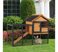 Casita para Conejos Pawhut - Piso Superior con Rampa y Recinto Exterior - Bandeja para Arena, Ventanas, 2 Puertas con Cerradura - Madera de Pino Pretratada con Aceite, Metal con Recubrimiento Epóxico