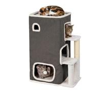 Casita para Gatos Relaxdays de 3 Pisos con Pelota y rascador, (Al x An x Fondo) 83,5 x 43 x 34 cm, Interior, Tela, Gris