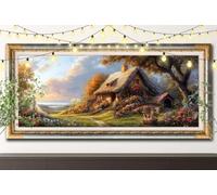 Casita Pequeña 5D Kit de Diamond Painting,DIY Pintura de Diamante Adultos,Paisaje Arte de Diamantes para Pintar por Números,Dibujos con Mosaicos de Cristal para Decoración de Pared 70x200cm 61F-6281