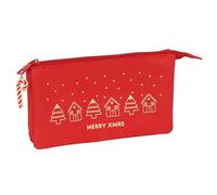 CASITAS MERRY XMAS - Portatodo Triple, Estuche Infantil, Estuche Niño, Ideal para Niños en Edad Escolar, Cómodo y Versátil, Calidad y Resistencia, 22x3x12 cm