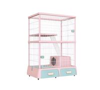 Casitas para Gatos con Puerta, Parque para Gatos Rectangular de 2 Niveles, Se Mueve Fácilmente en Interiores con Rampa y Hamaca, Fácil de Limpiar y Montar(Red)