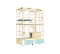 Casitas para Gatos con Puerta, Parque para Gatos Rectangular de 2 Niveles, Se Mueve Fácilmente en Interiores con Rampa y Hamaca, Fácil de Limpiar y Montar(Yellow)