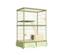 Casitas para Gatos con Puerta, Parque para Gatos Rectangular de 2 Niveles, Se Mueve Fácilmente en Interiores con Rampa y Hamaca, Fácil de Limpiar y Montar(Green)