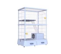 Casitas para Gatos con Puerta, Parque para Gatos Rectangular de 2 Niveles, Se Mueve Fácilmente en Interiores con Rampa y Hamaca, Fácil de Limpiar y Montar(Blue)