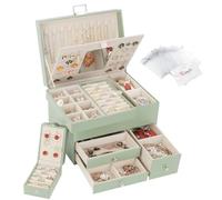 Casiwaft Caja Joyero de 3 Capas de PU, Joyeros Mujer Organizador Grande con Cajones, con Mini Caja Portátil para Viajar, Caja Organizador de Joyas para collares, pendientes, anillos, Verde aguacate