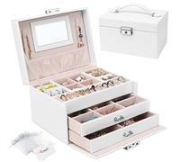 Casiwaft Caja joyero, Organizador de Joyas Grande con Cajón y Cerradura, Organizador Joyas Joyeros Organizador de 3 Niveles con Espejo, Caja organizadora para Collares Pendientes, Anillos, Blanco